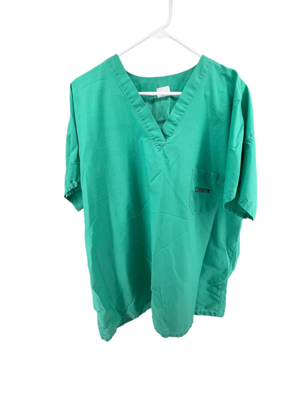Dilly Vintage Cerebyx Teal Green Short Sleeve Scrub Top Women's Size XL